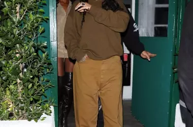 Rihanna's Autumnal Brown Ensemble for a Dinner Outing